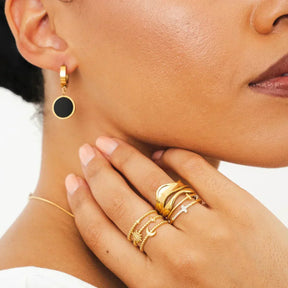 Black Pendant Earring - Gold