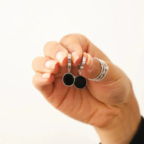 Black Pendant Earring - Silver
