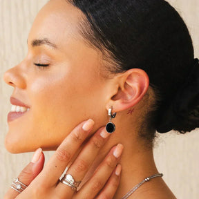 Black Pendant Earring - Silver