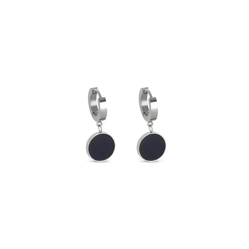 Black Pendant Earring - Silver