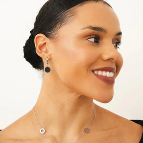 Black Pendant Earring - Silver