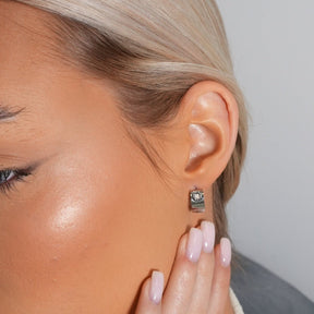 Square Charm Earring - Silver