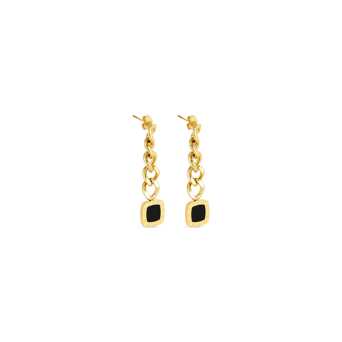 Lorenza Pendant Onyx Earrings - Gold