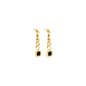 Lorenza Pendant Onyx Earrings - Gold