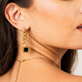Lorenza Pendant Onyx Earrings - Gold