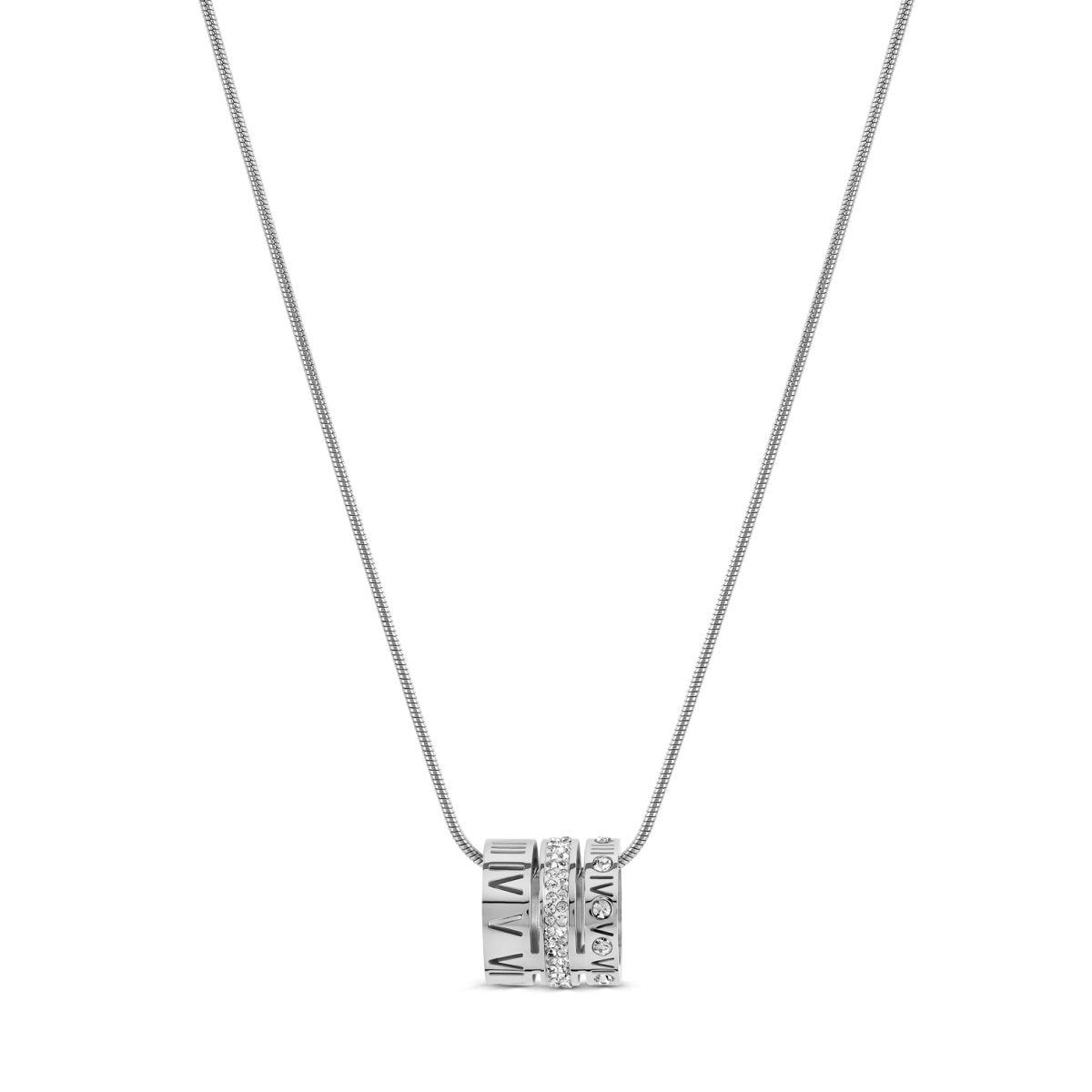 Triple Ring Roman Numeral Necklace - Silver