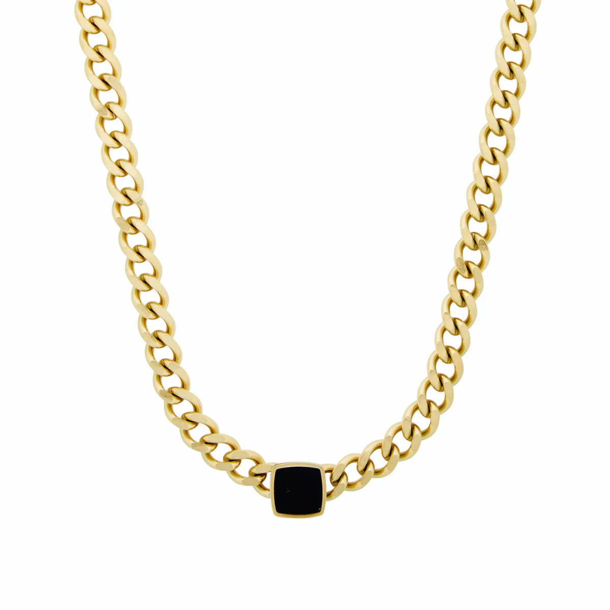 Square Onyx Stone Chain Necklace - Gold