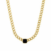 Square Onyx Stone Chain Necklace - Gold
