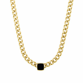 Square Onyx Stone Chain Necklace - Gold
