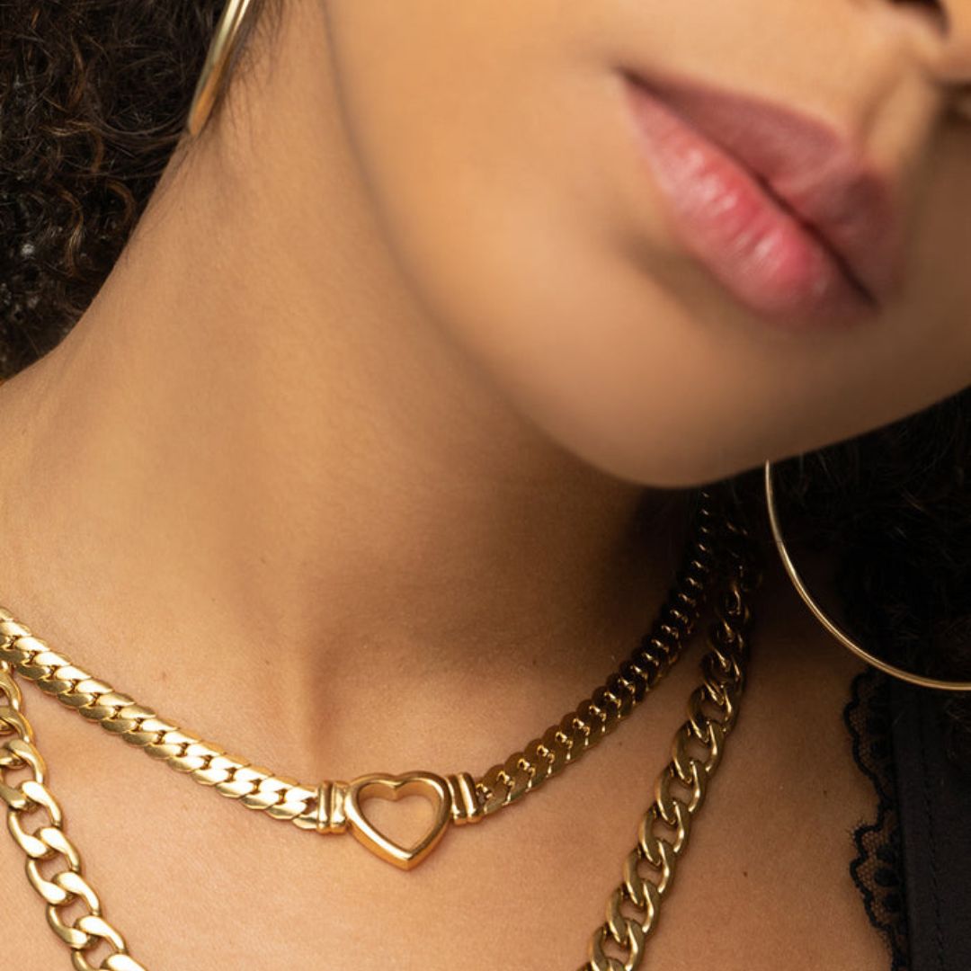 Minimalist Heart Choker Necklace - Gold