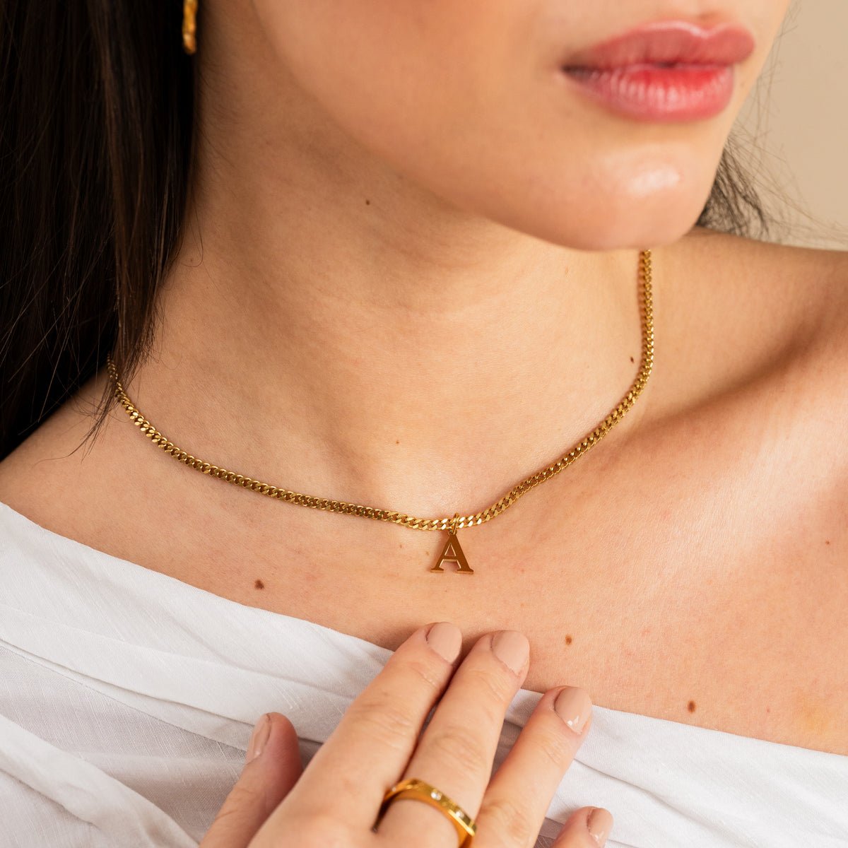 Initial Letter Chain Necklace - Gold