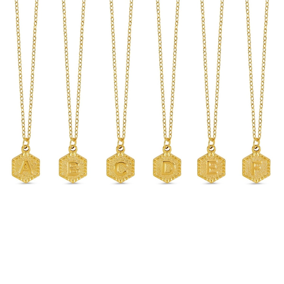 Hex Initial Letter Necklace - Gold