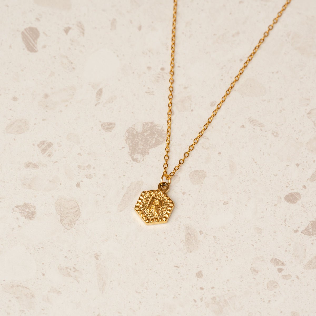 Hex Initial Letter Necklace - Gold