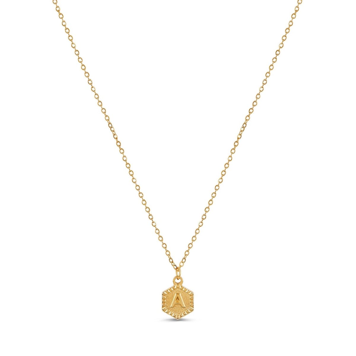 Hex Initial Letter Necklace - Gold
