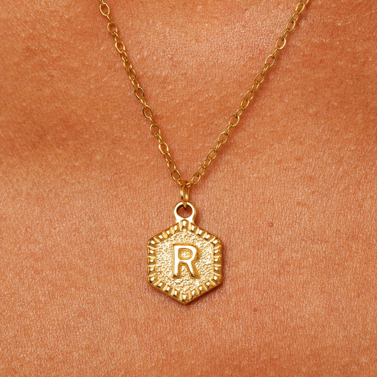 Hex Initial Letter Necklace - Gold