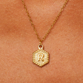 Hex Initial Letter Necklace - Gold