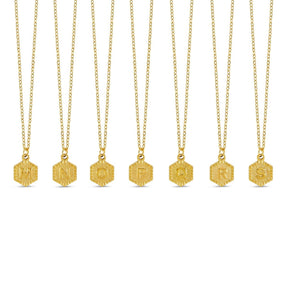 Hex Initial Letter Necklace - Gold