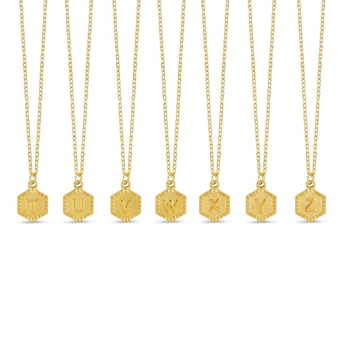 Hex Initial Letter Necklace - Gold