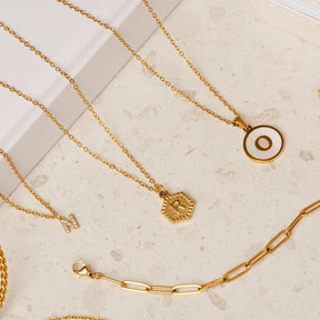 Hex Initial Letter Necklace - Gold