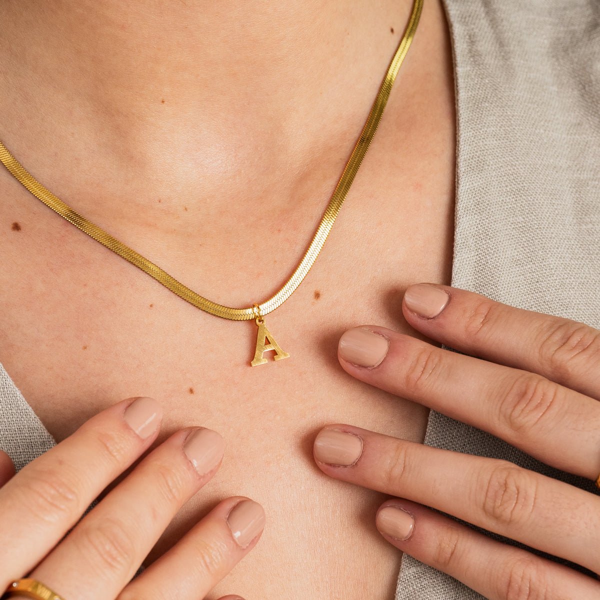 Initial Letter Chain Knit  Necklace - Gold