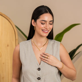 Initial Letter Chain Knit  Necklace - Gold
