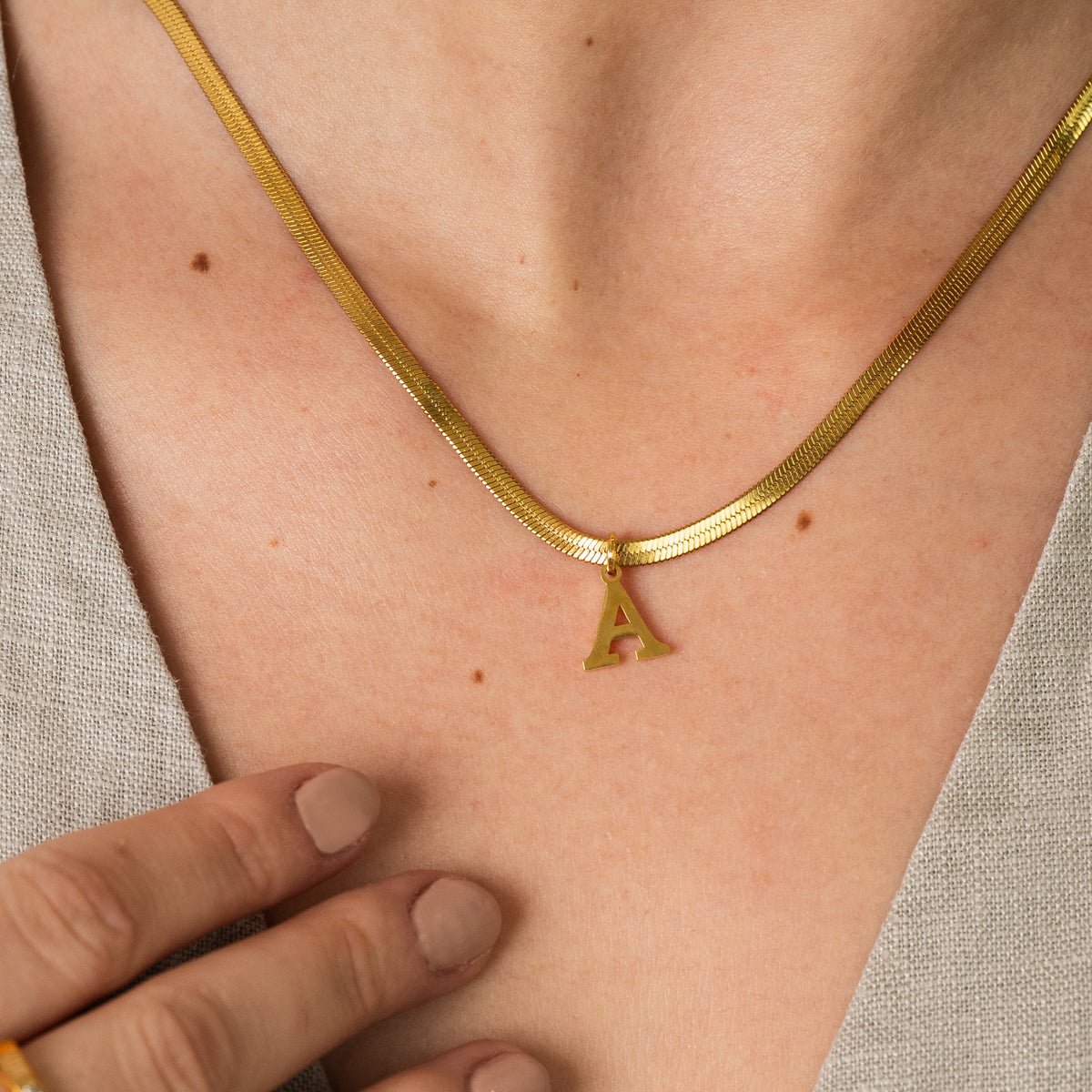 Initial Letter Chain Knit  Necklace - Gold