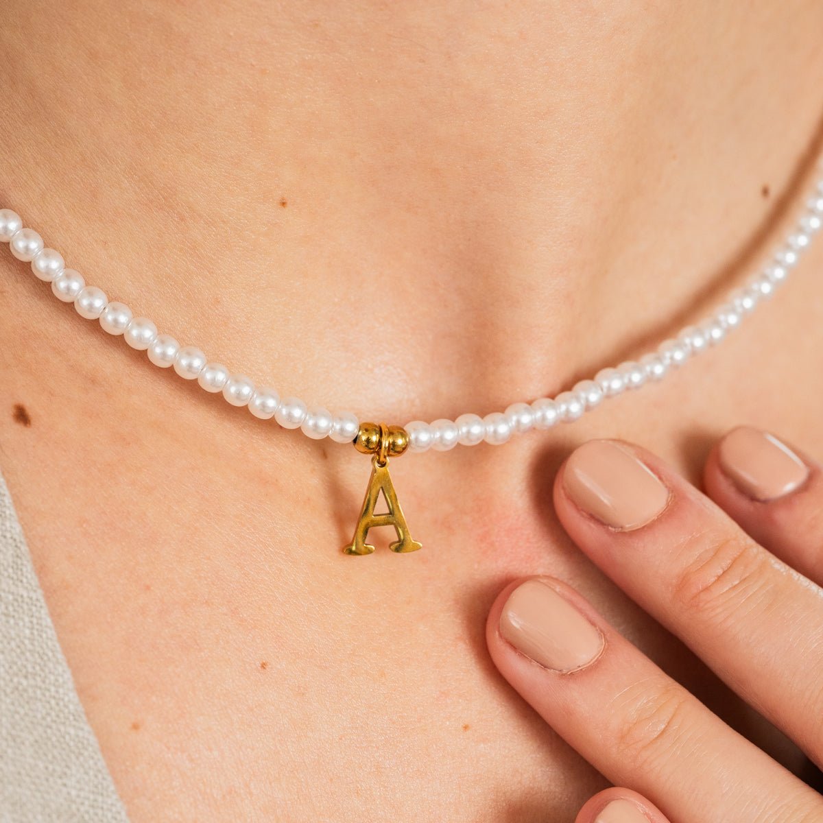 Initial Letter Pearl Necklace - Gold