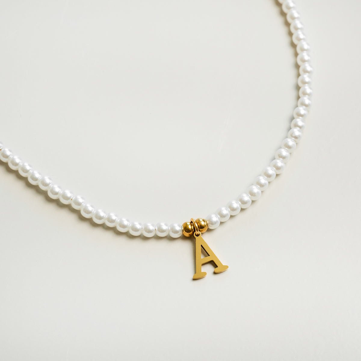 Initial Letter Pearl Necklace - Gold