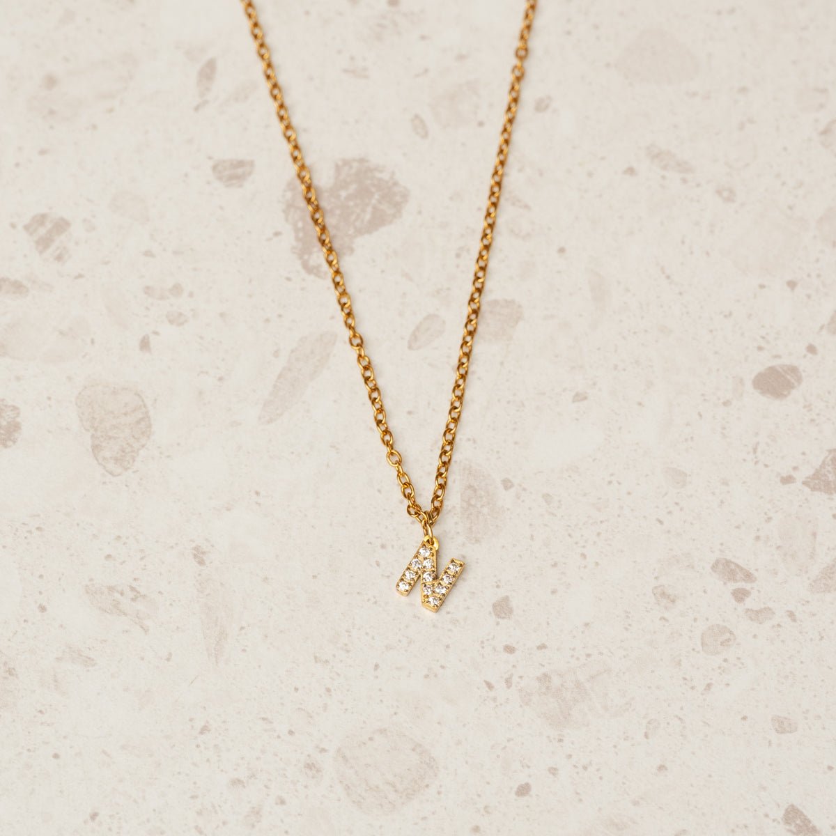 Initial Letter Necklace with Stone - Gold