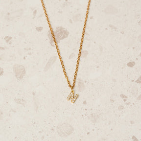 Initial Letter Necklace with Stone - Gold