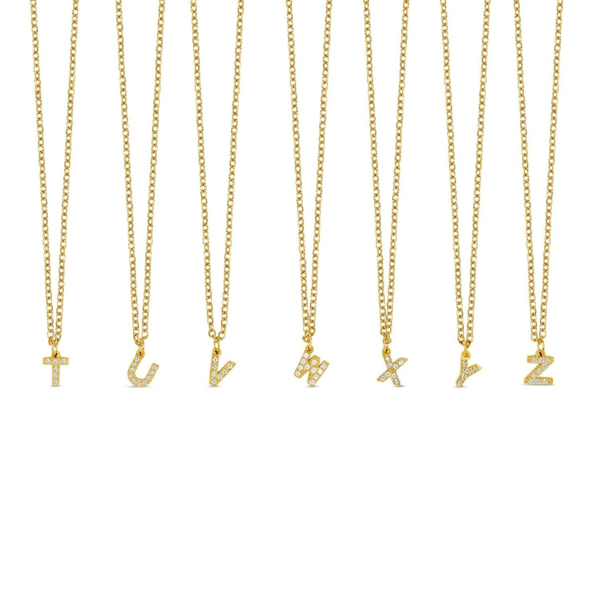 Initial Letter Necklace with Stone - Gold