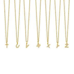 Initial Letter Necklace with Stone - Gold