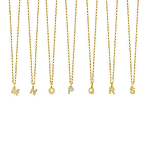 Initial Letter Necklace with Stone - Gold