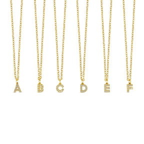 Initial Letter Necklace with Stone - Gold