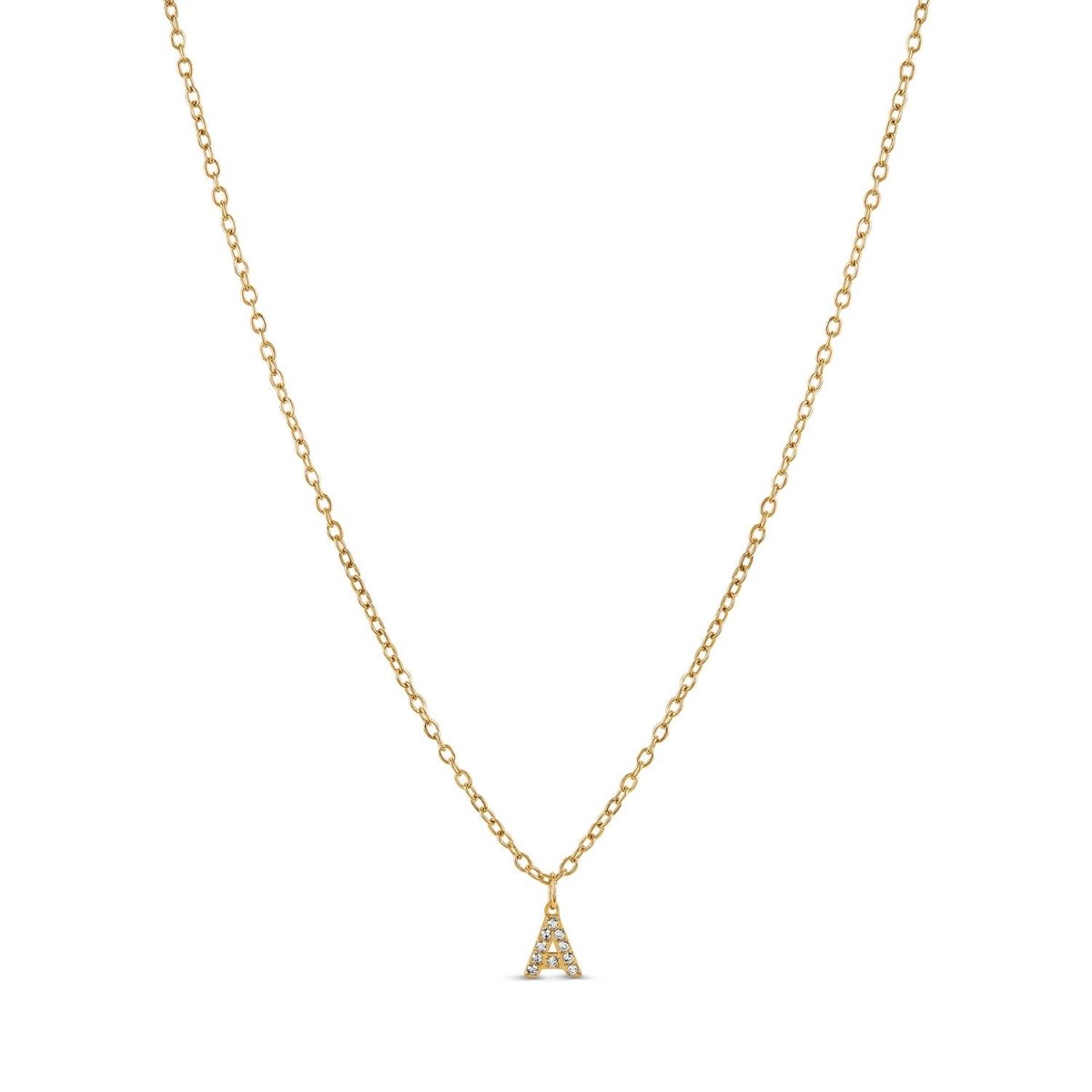 Initial Letter Necklace with Stone - Gold