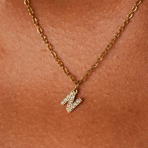 Initial Letter Necklace with Stone - Gold