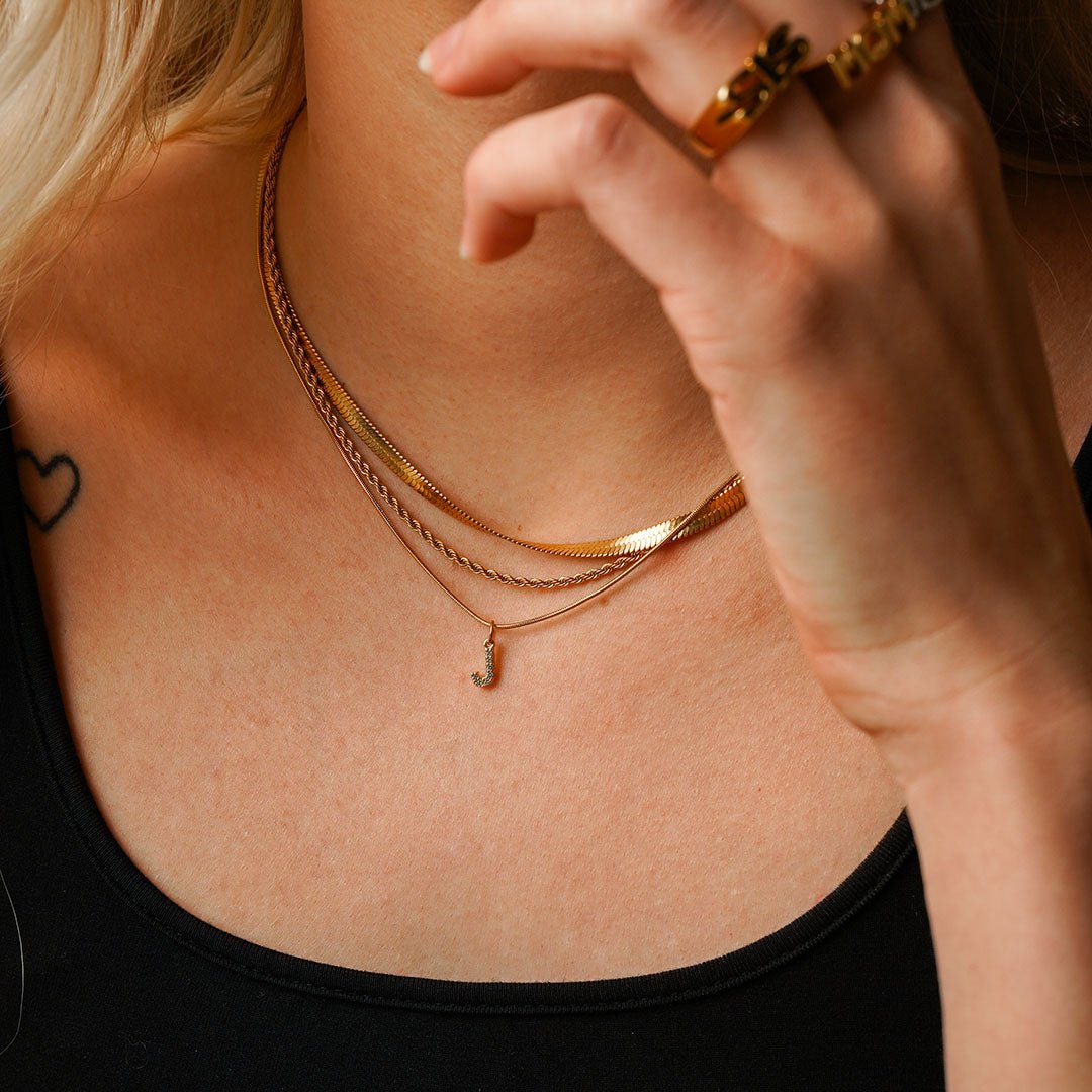 Initial Letter Zirconia Necklace - Gold