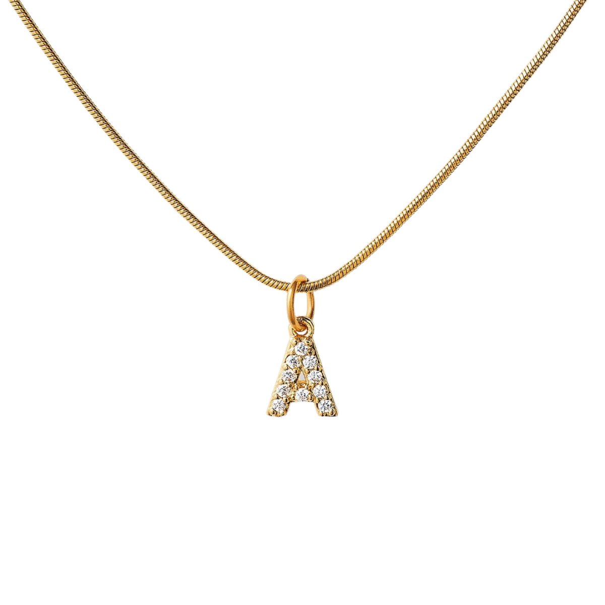 Initial Letter Zirconia Necklace - Gold