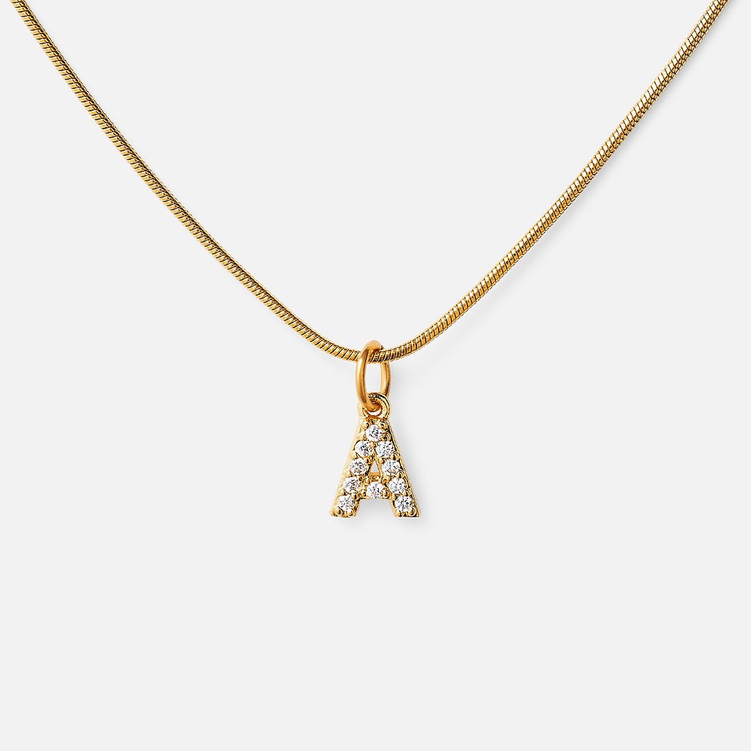 Initial Letter Zirconia Necklace - Gold