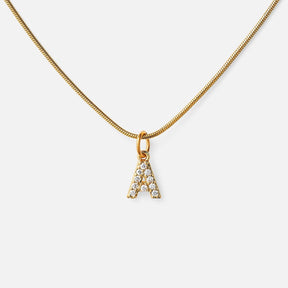Initial Letter Zirconia Necklace - Gold