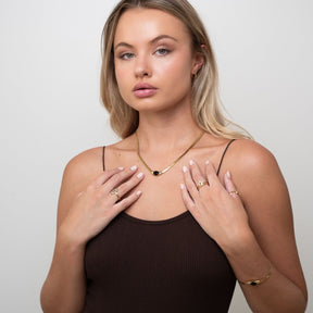 Onyx Stone Mesh Necklace - Gold