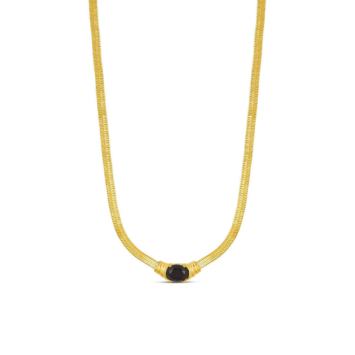 Onyx Stone Mesh Necklace - Gold