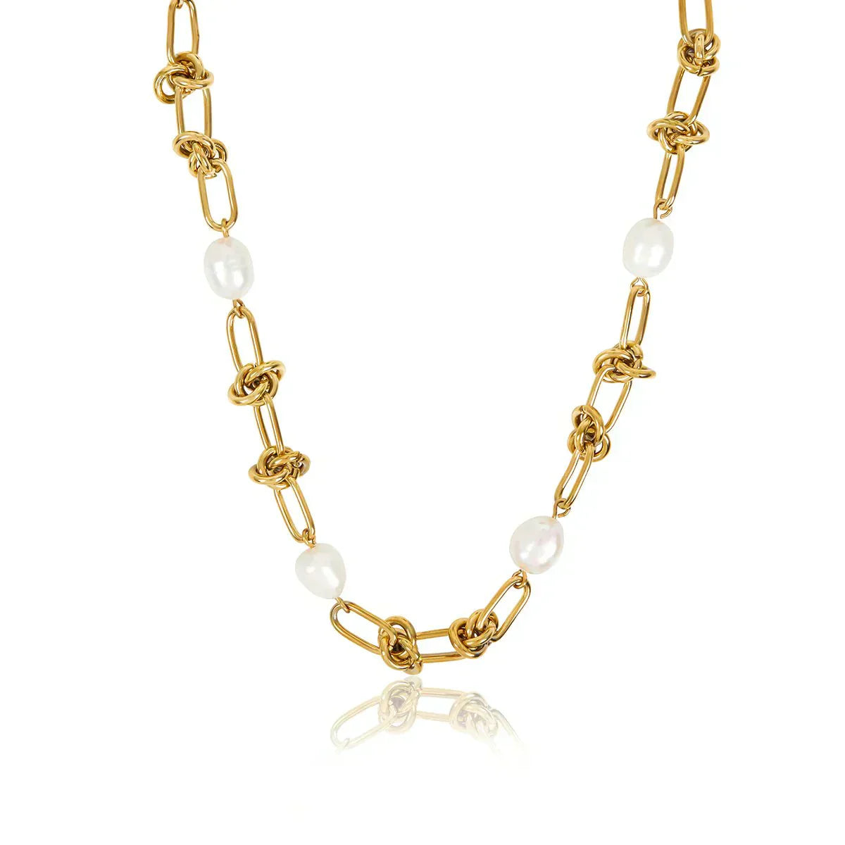Knot and Pearl Necklace - Gold