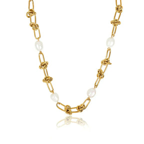 Knot and Pearl Necklace - Gold