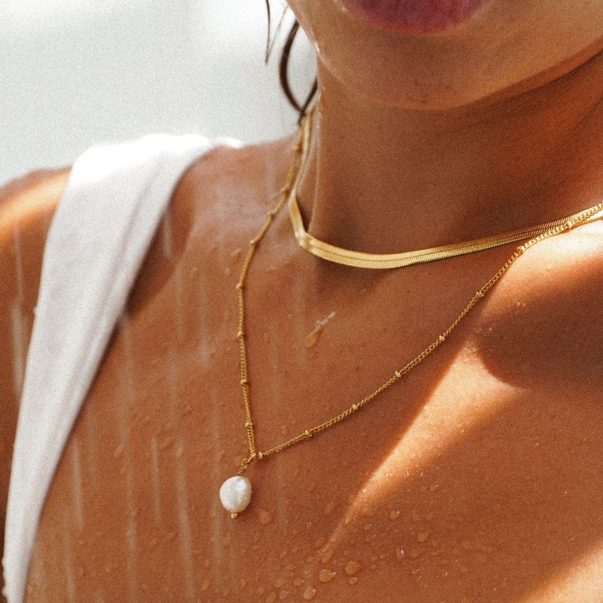 Mix Shine Double Layer Necklace - Gold