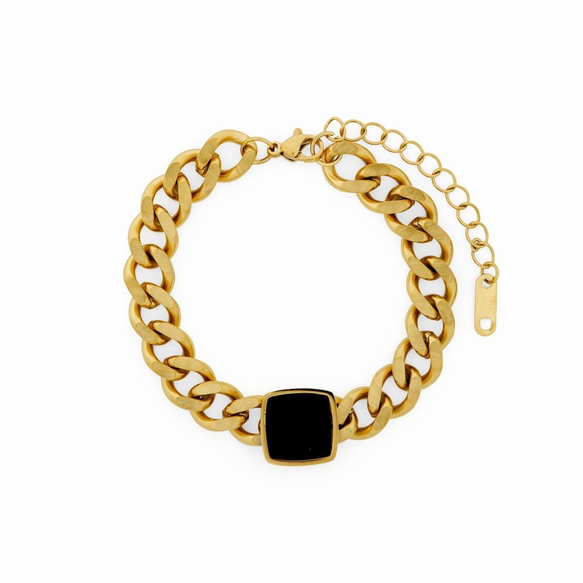 Onyx Pendant Chain Bracelet - Gold