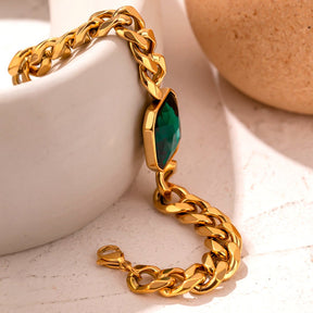 Rich Green Stone Bracelet - Gold