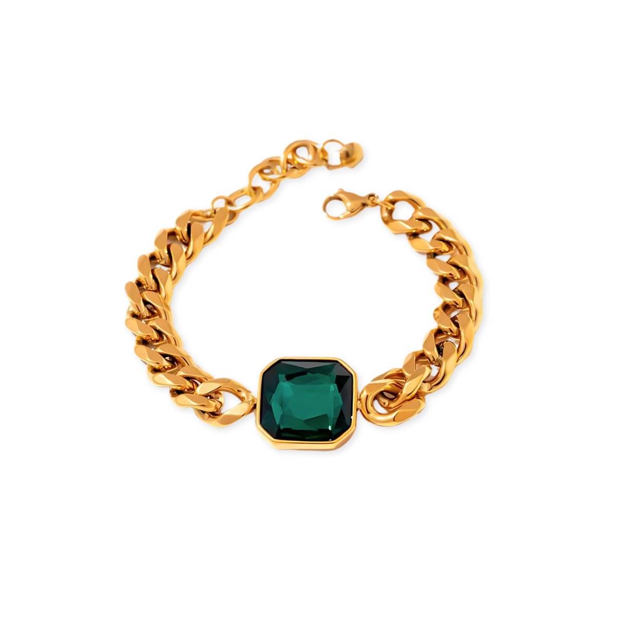 Rich Green Stone Bracelet - Gold