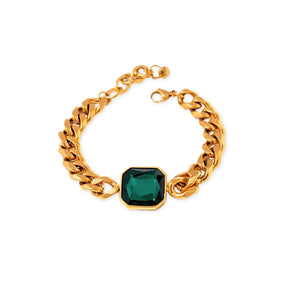 Rich Green Stone Bracelet - Gold