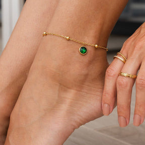 Emerald Charm Anklet - Gold